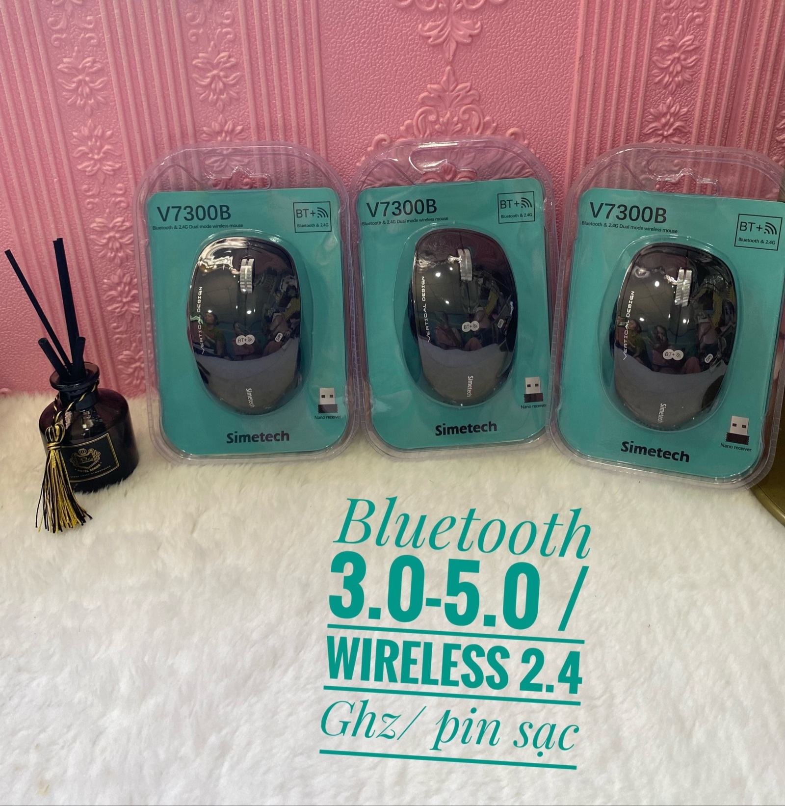 Chuột Wireless kiêm bluetooth Simetech V7300B cho iPhone, iPad, smartphone, máy tính, tivi...