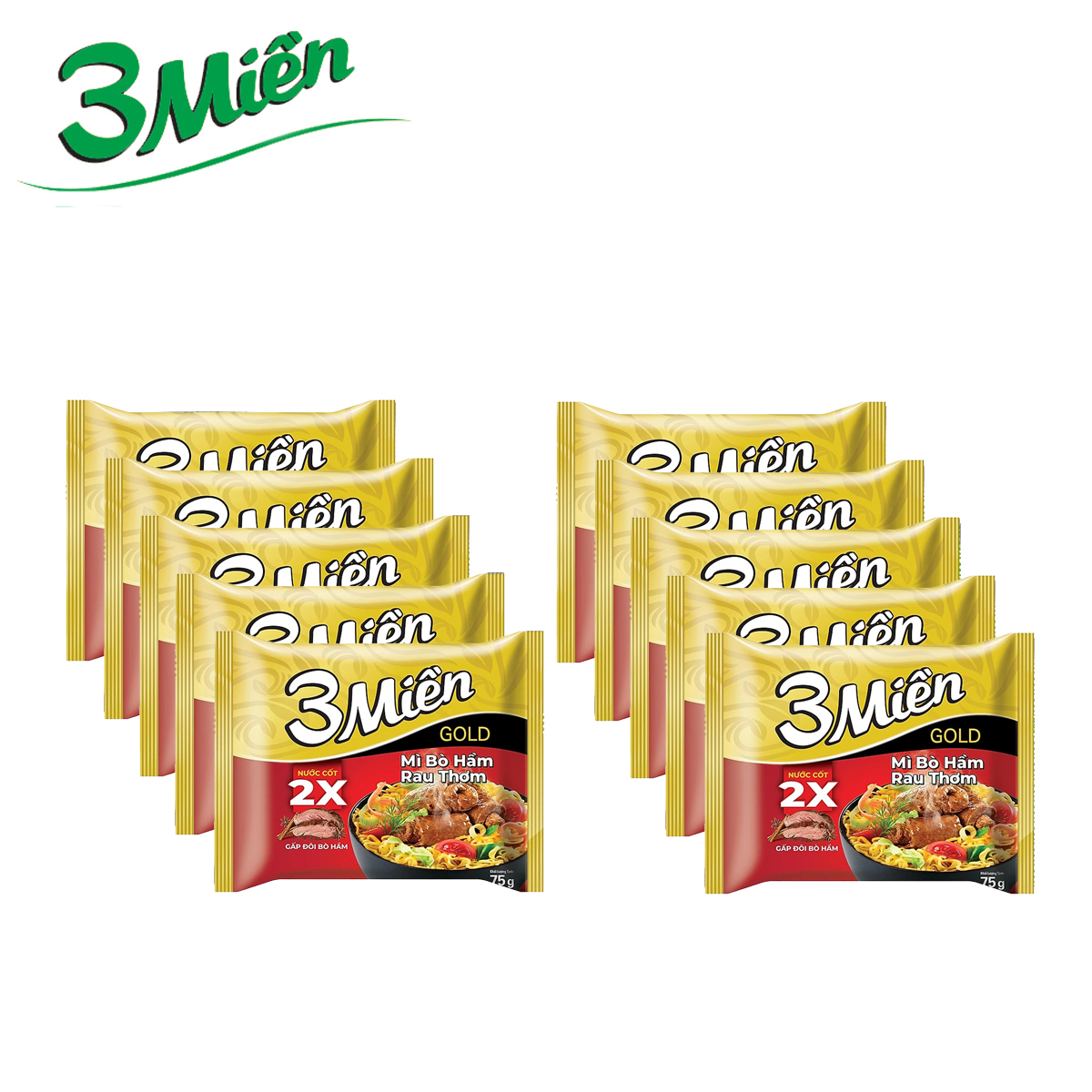 Combo 10 gói mì bò hầm rau thơm 3 miền gold