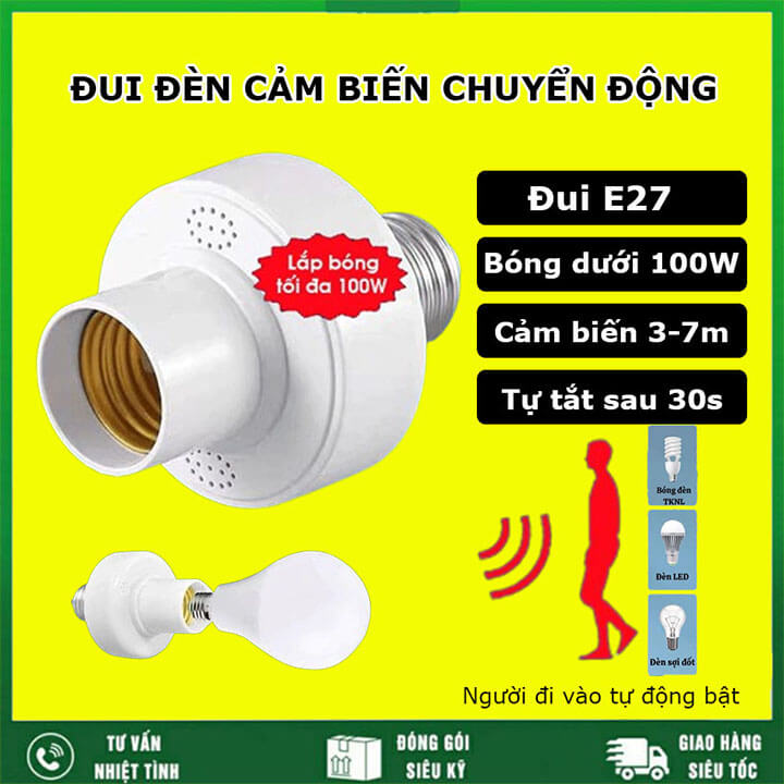 Đuôi đèn cảm biến chuyển động tự bật tắt E27, đui đèn cảm ứng chuyển động tiết kiệm điện, chuôi xoáy E27 (Mã SP: HĐ577)
