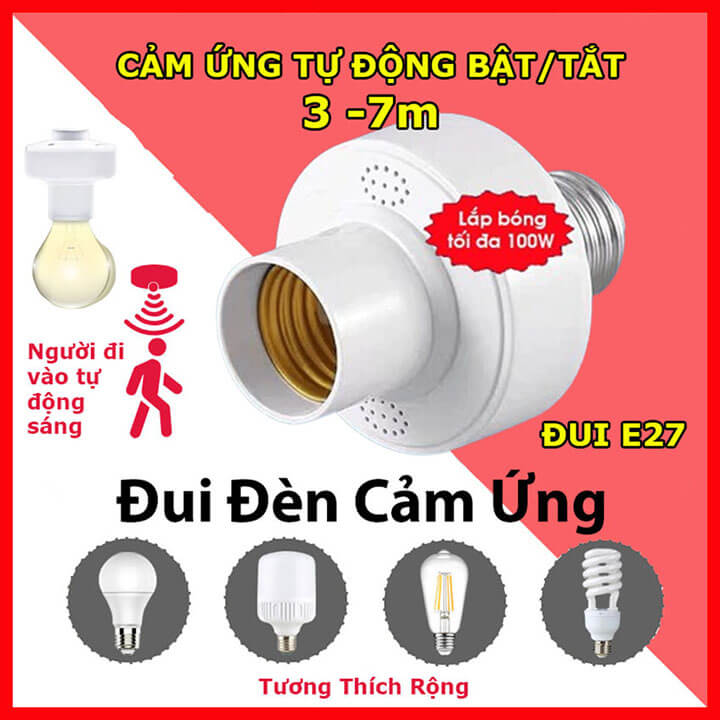Đui đèn cảm biến chuyển động E27 tự động bật tắt, đuôi đèn cảm biến thông minh, chuôi xoáy đèn E27 (Mã SP: HĐ482)