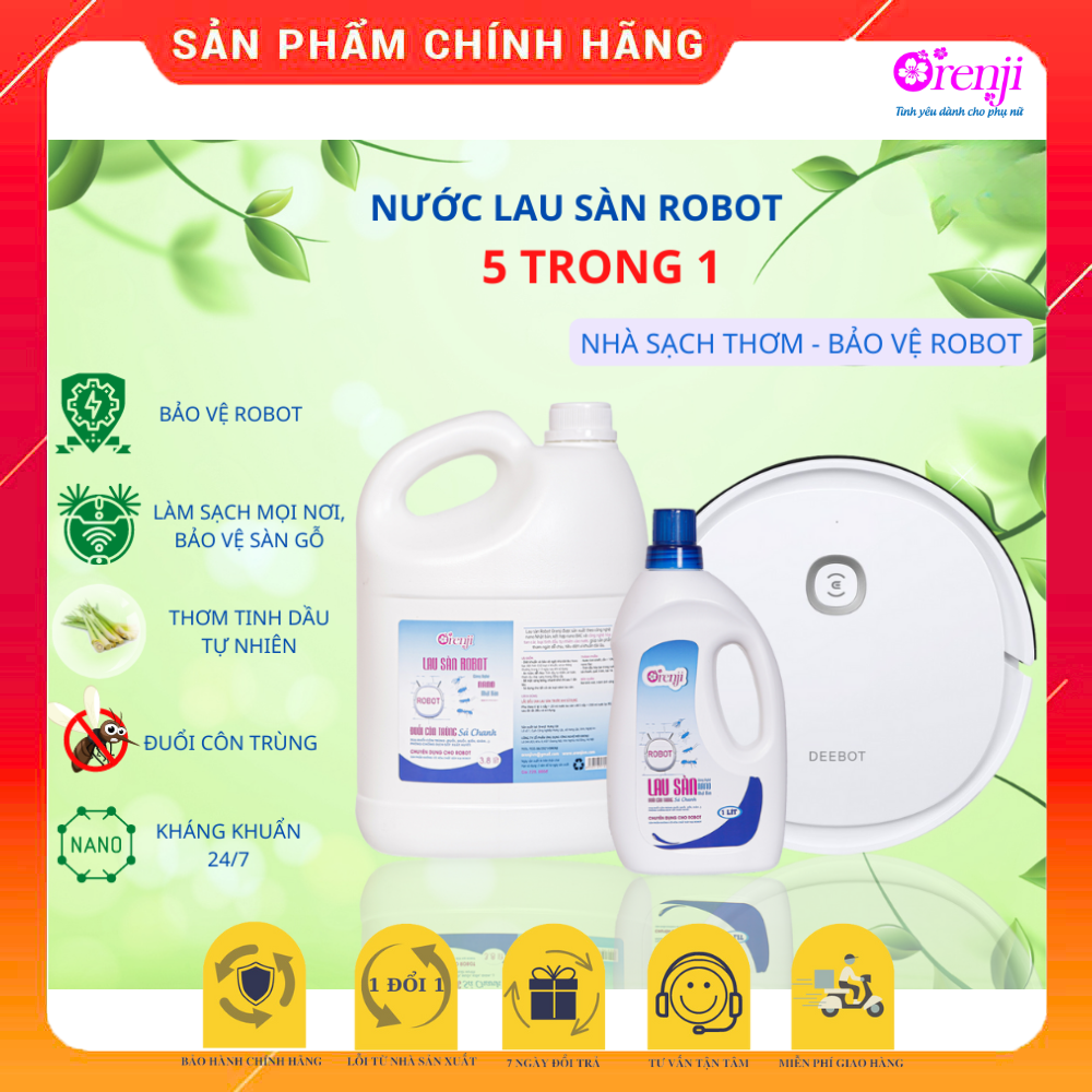 Nước lau sàn chuyên dụng dành cho Robot lau nhà - nano bạc, tinh dầu sả chanh ORENJI 3,8l (Mã SP: LSRB38)
