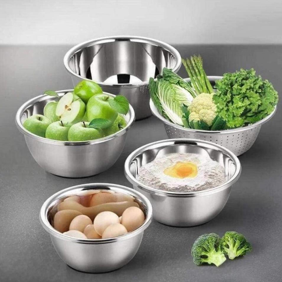 Bộ 5 Thau Rổ Inox Nhà Bếp Nhiều Size Tiện Dụng (Mã SP: 3012_116421978)
