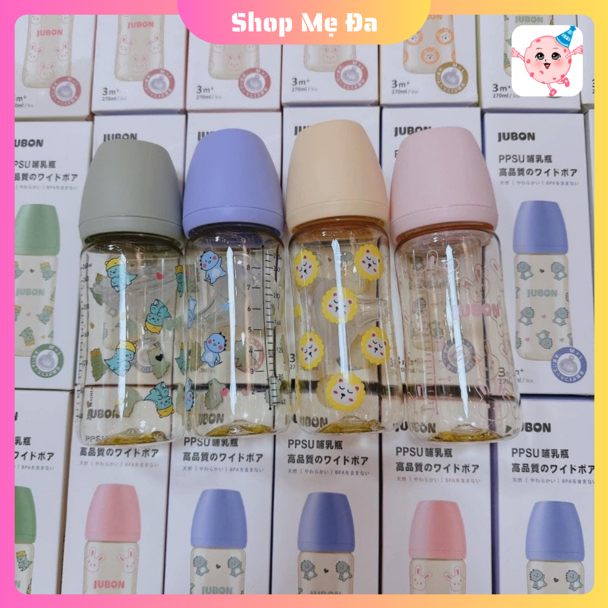 Bình Sữa Jubon cho Bé PPSU cao cấp họa tiết xinh xắn size 170ml và 270ml (Mã SP: A260)