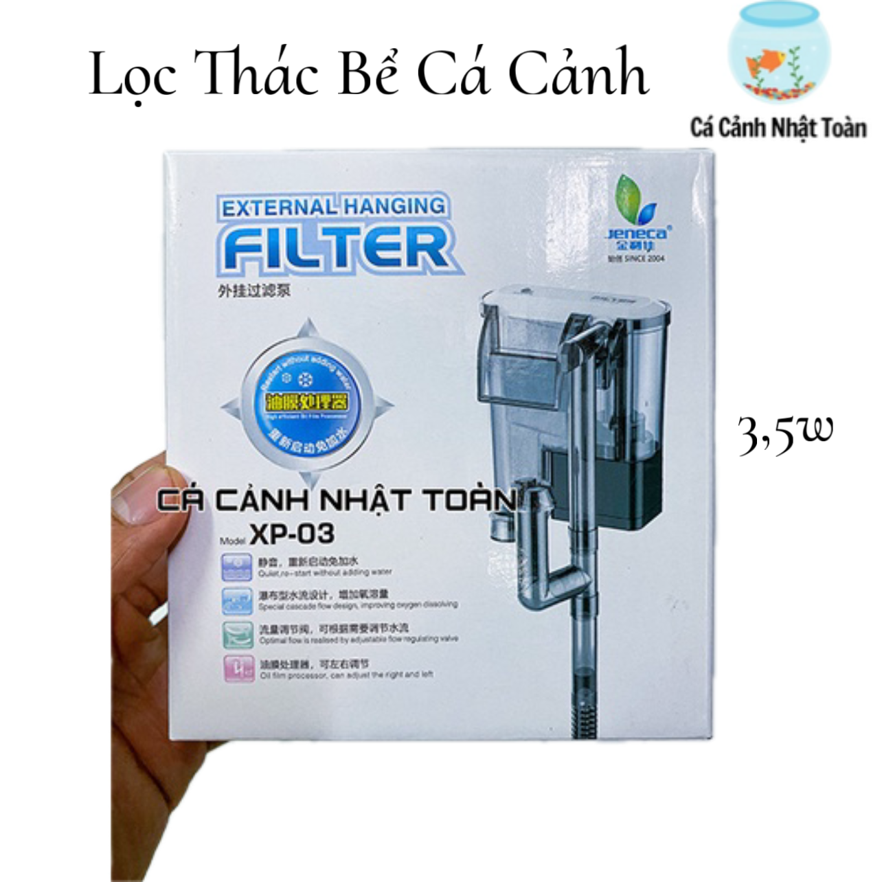 Bộ lọc thác hút mặt hồ cá thủy sinh filter xp03 2.5w 160l-h jeneca