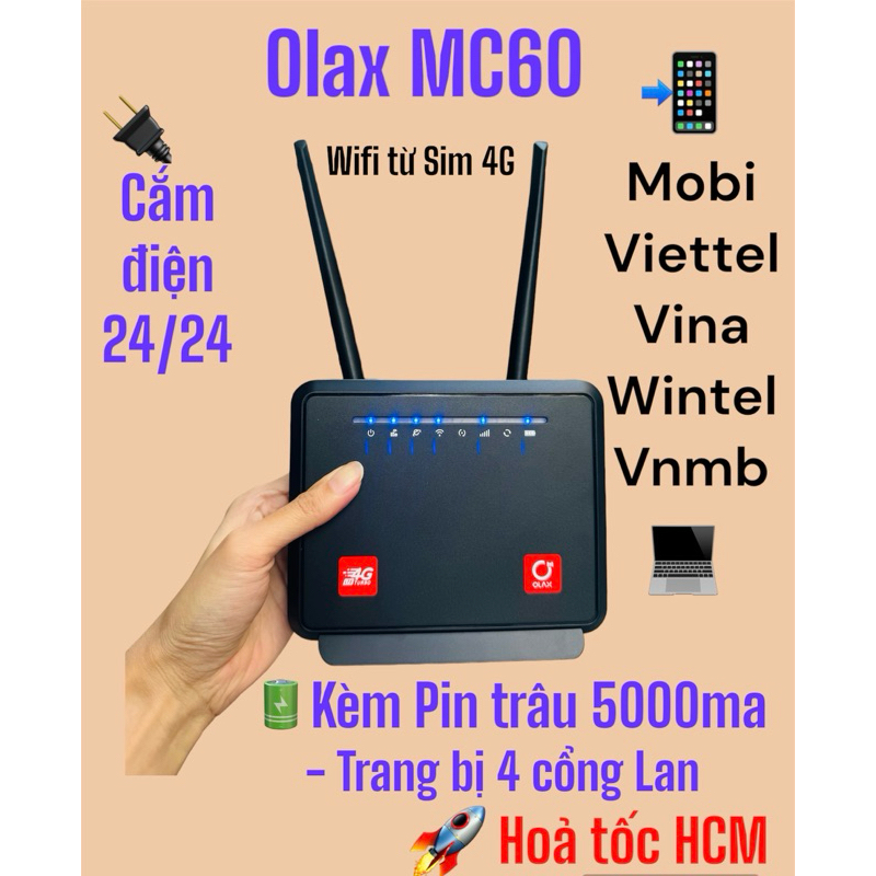 Bộ Phát wifi từ Sim 4G Olax MC60 cắm điện kèm pin trâu 5000mah mới (Mã SP: mc69)