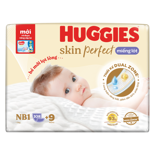 Miếng lót sơ sinh huggies skincare perfect nb1 108+9 miếng