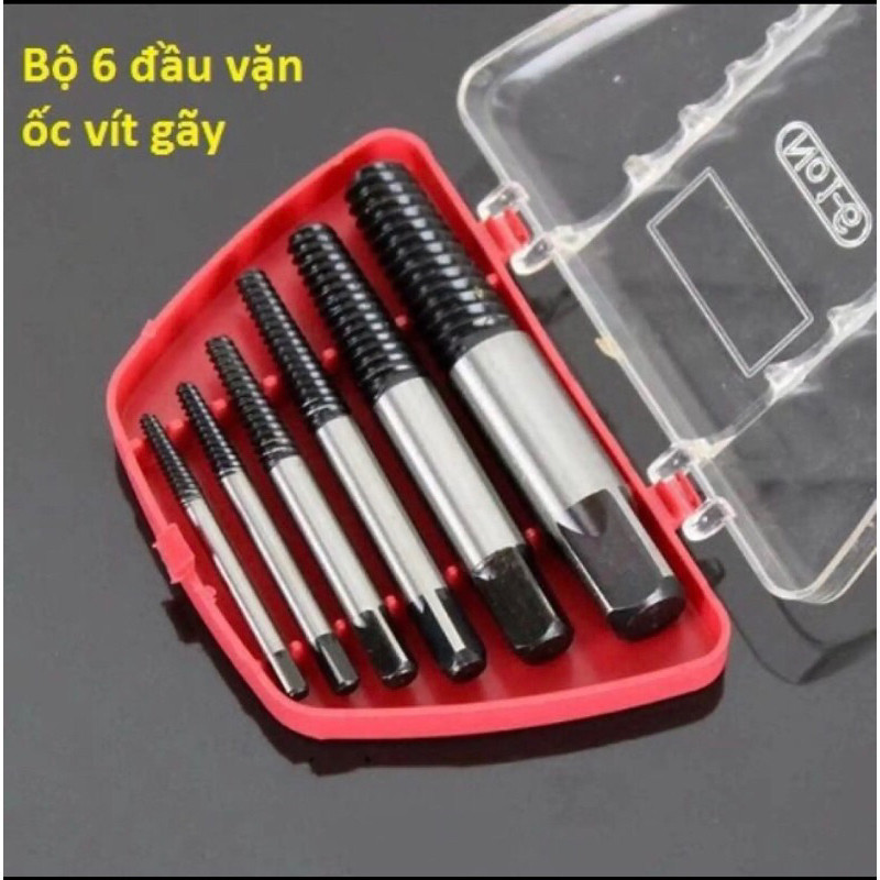 Bộ mũi vít nhổ ốc gãy, bộ tháo bu lông ốc vít trờn ren Kapusi Japan, taro ren 6 chi tiết, bộ taro ren ngược (Mã SP: AsA1)