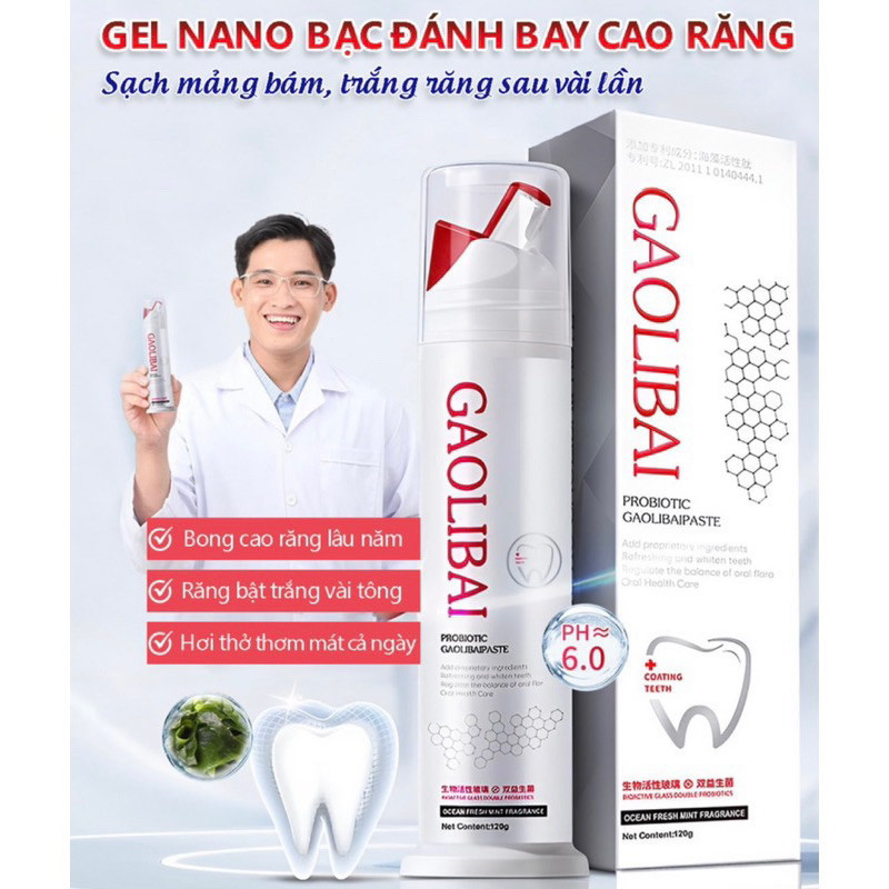 Kem đánh răng Gel nano bạc GAOLIBAI đánh bật cao răng sạch mảng bám trắng răng (Mã SP: 4096_116651722)