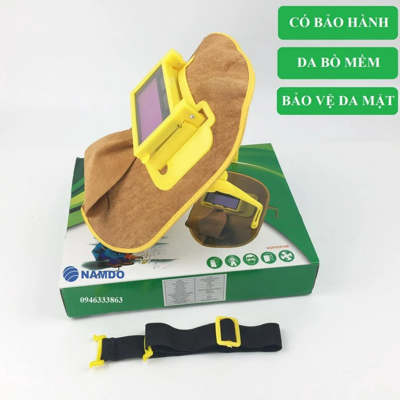 Mặt nạ hàn da bò cảm biến ánh sáng bảo vệ mắt - mũ hàn điện tử