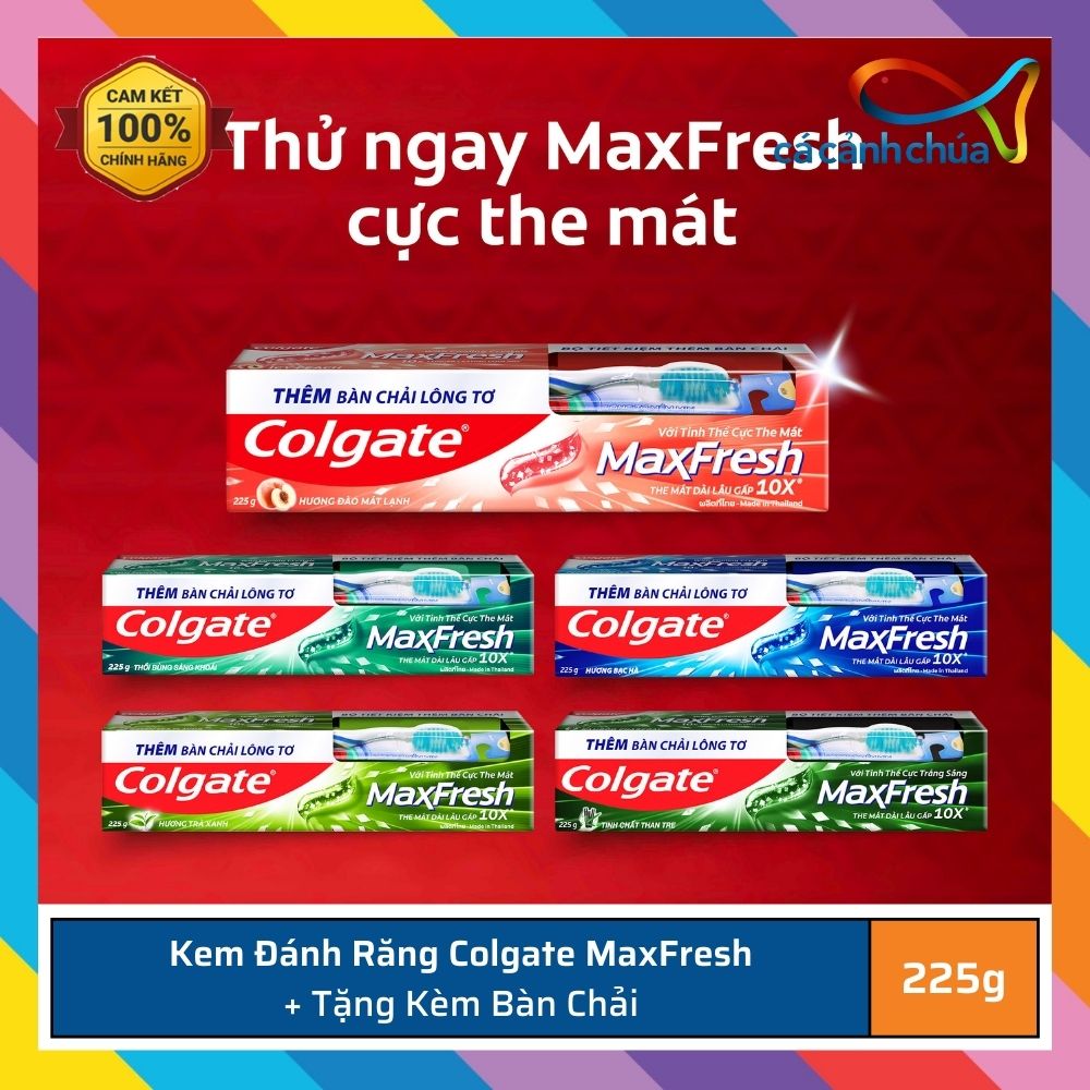 Kem đánh răng làm thơm miệng trắng sáng colagte maxfresh the mát mát gấp 10 lần 225g/ tuýp + tặng kèm bàn chải
