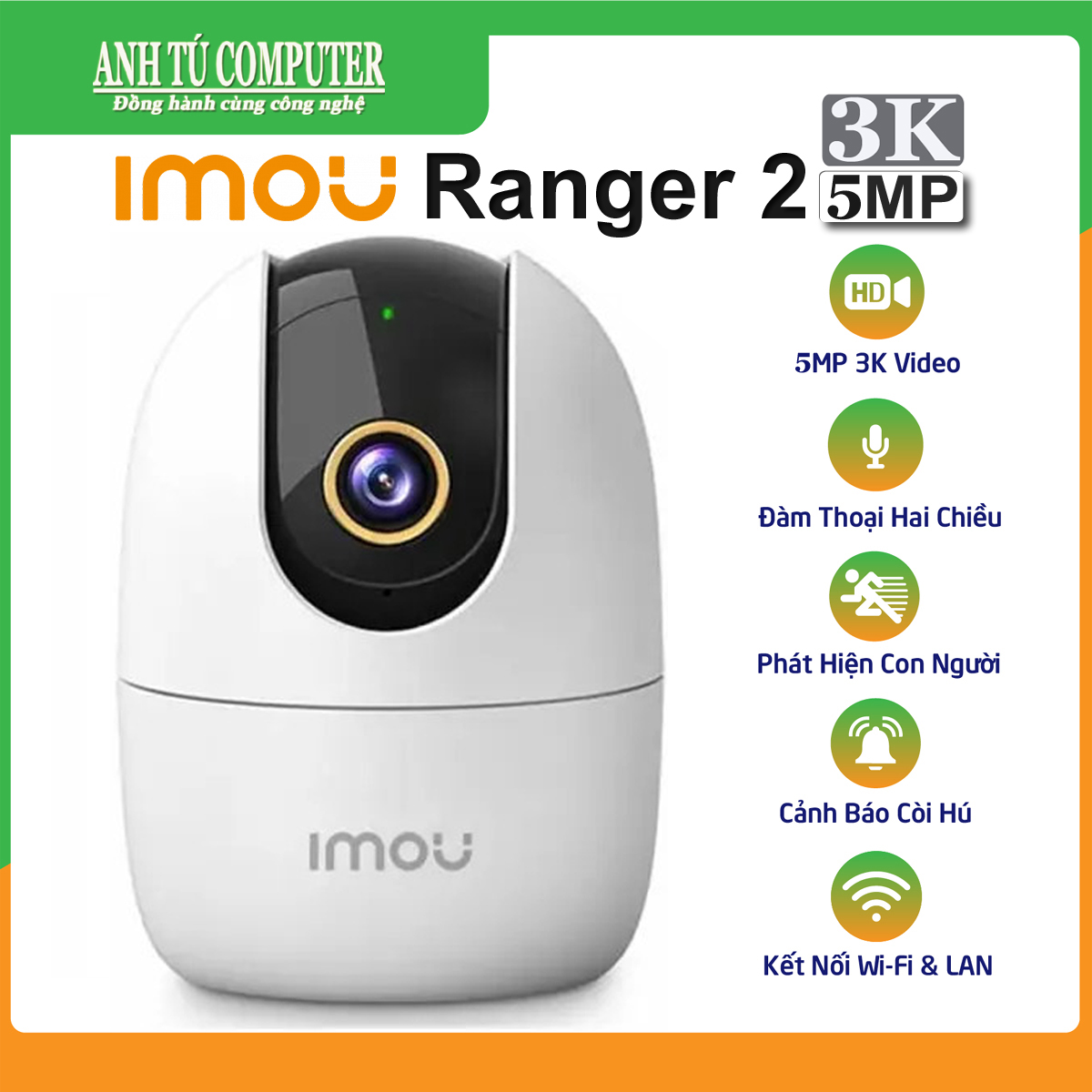 Camera wifi quay quét imou ranger 2 5mp 3k a52p