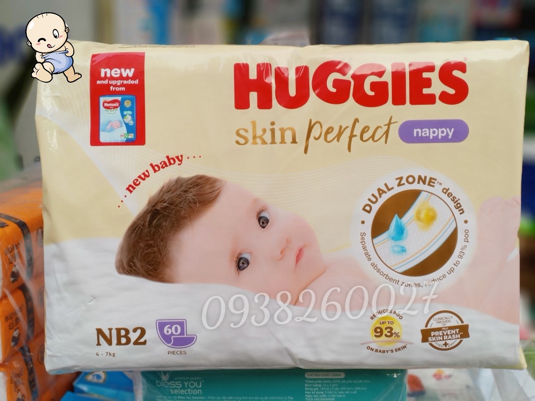 Miếng lót sơ sinh Huggies NB2 60 miếng mới