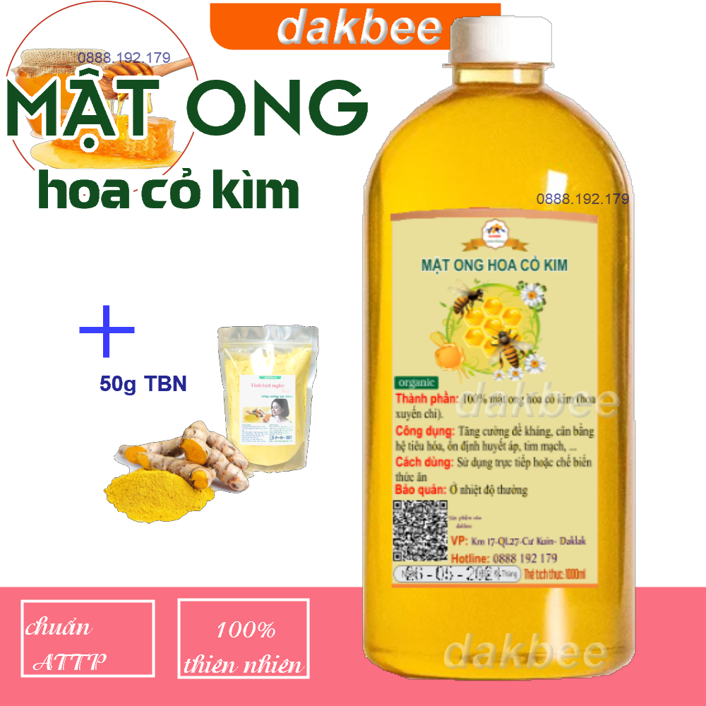 [COMBO] 1 LÍT Mật ong rừng hoa cỏ kim + 50g Tinh bột nghệ - Hỗ trợ giảm đau dạ dày, tăng cường hệ miễn dịch - dakbee (Mã SP: WFH-TBN1L-1HG-OPEOINT13DC336660)