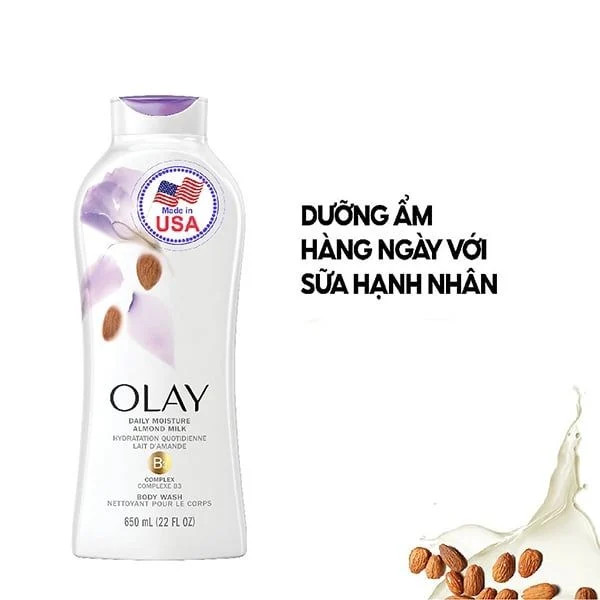 Sữa Tắm Dưỡng Ẩm Hương Hạnh Nhân Olay Hydrating Clean Almond Milk 650ml )