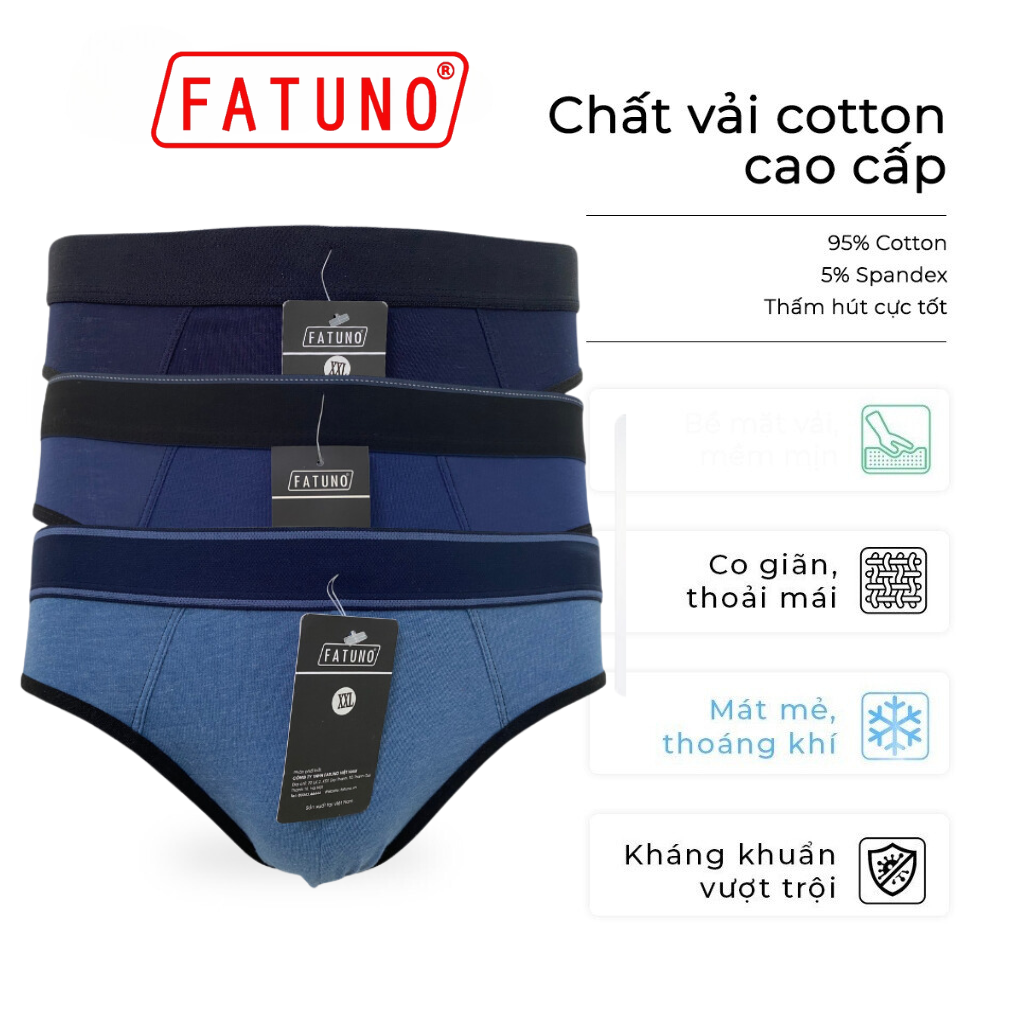 Combo 3 quần lót nam,quần sịp nam tam giác FATUNO chất cotton co giãn 4 chiều (Mã SP: 3F2 FATUNO)