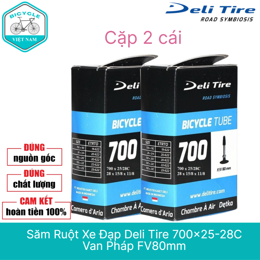 Cặp 2 Cái Săm Ruột Xe Đạp Deli Tire 700x25-28C Van Pháp FV 80mm (Mã SP: SP325000693)
