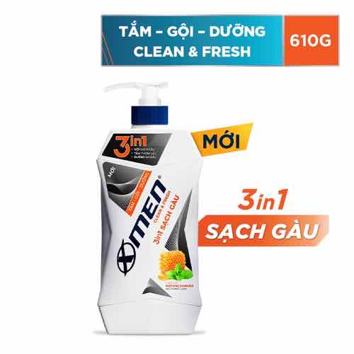 Gội Tắm Dưỡng Xmen Clean & Fresh 3in1 Sạch Gàu 610g date 2027 (Mã SP: STM01)