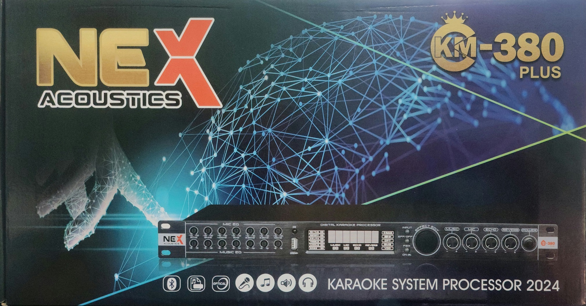 Vang cơ lai số Nex KM-380Plus Echo,reverb mượt mà,chống hú rít tốt,có bluetooth,cổng quang optical,.. (Mã SP: NEX 380 PLUS)