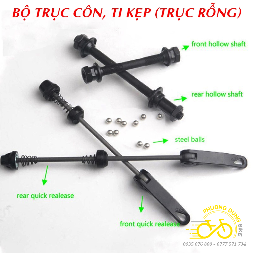 Bộ trục côn, ti kẹp moay ơ xe đạp Trước Sau