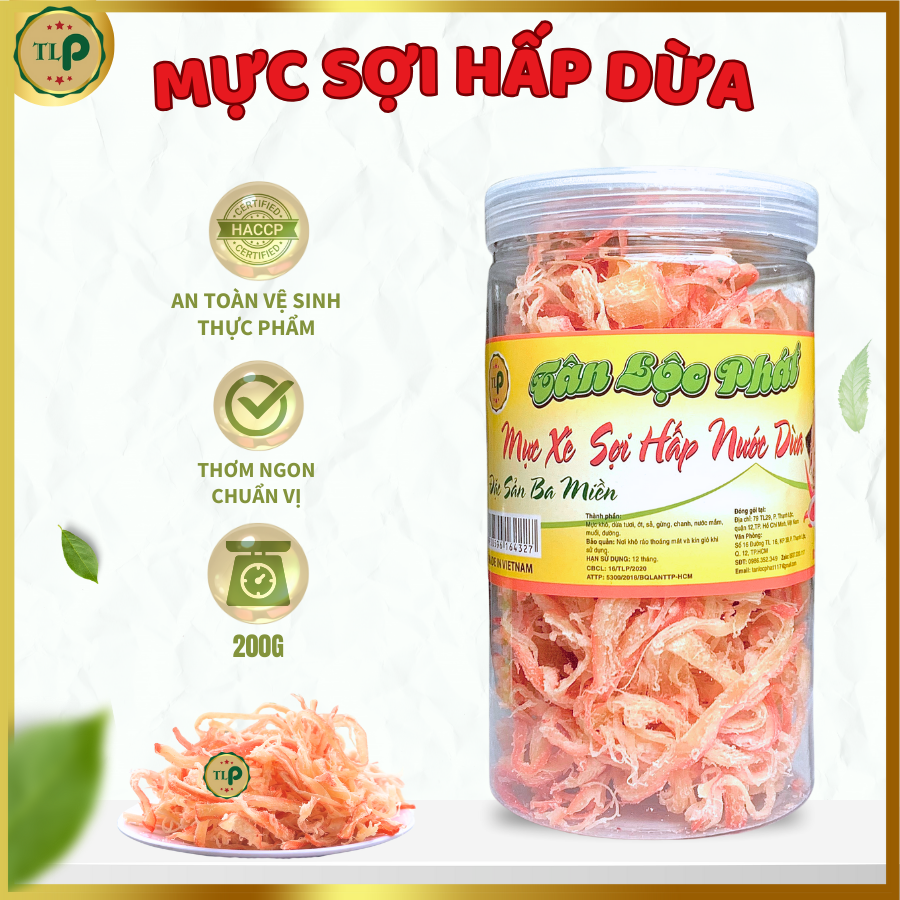 Mực sợi hấp nước dừa tân lộc phát hũ 200g
