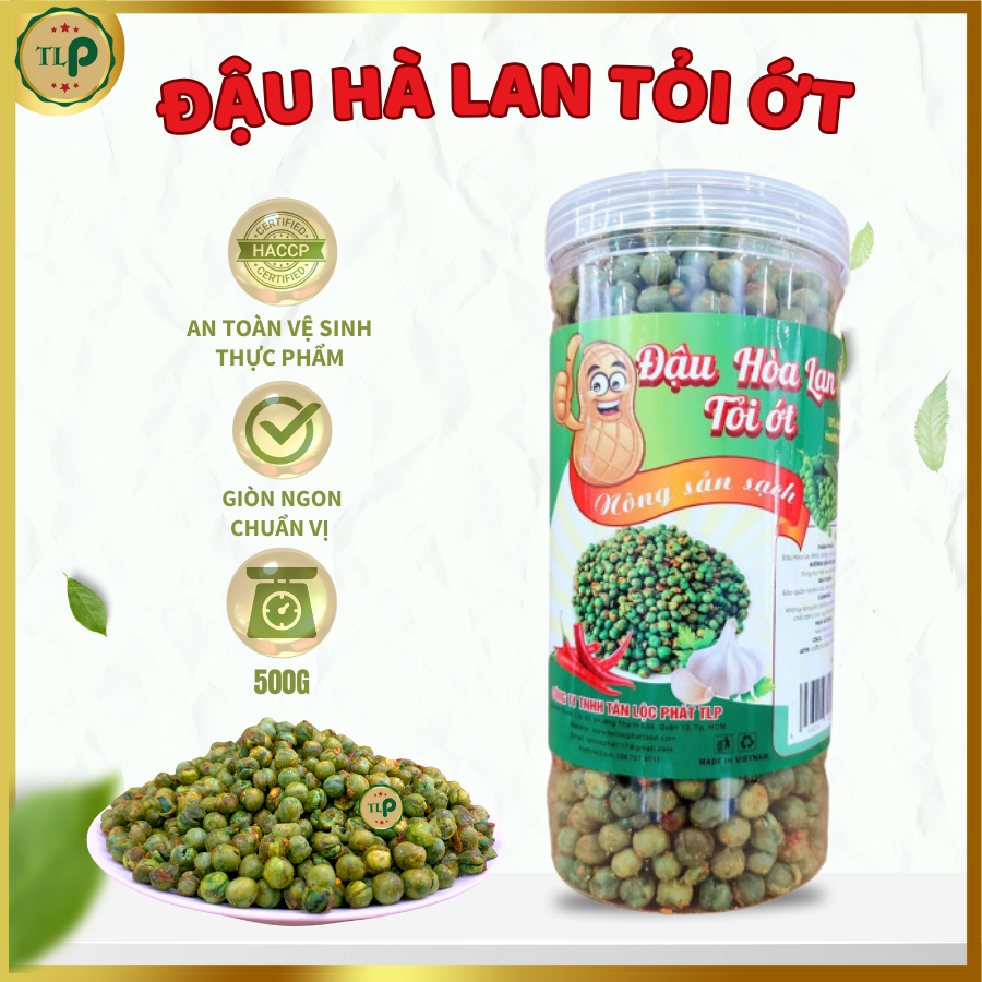 Đậu hà lan rang tỏi ớt tân lộc phát hũ 500g