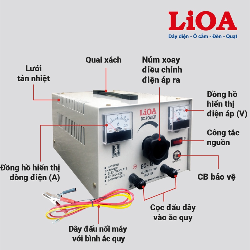 Máy nạp ắc quy lioa -bc 1815 dòng nạp 18 a