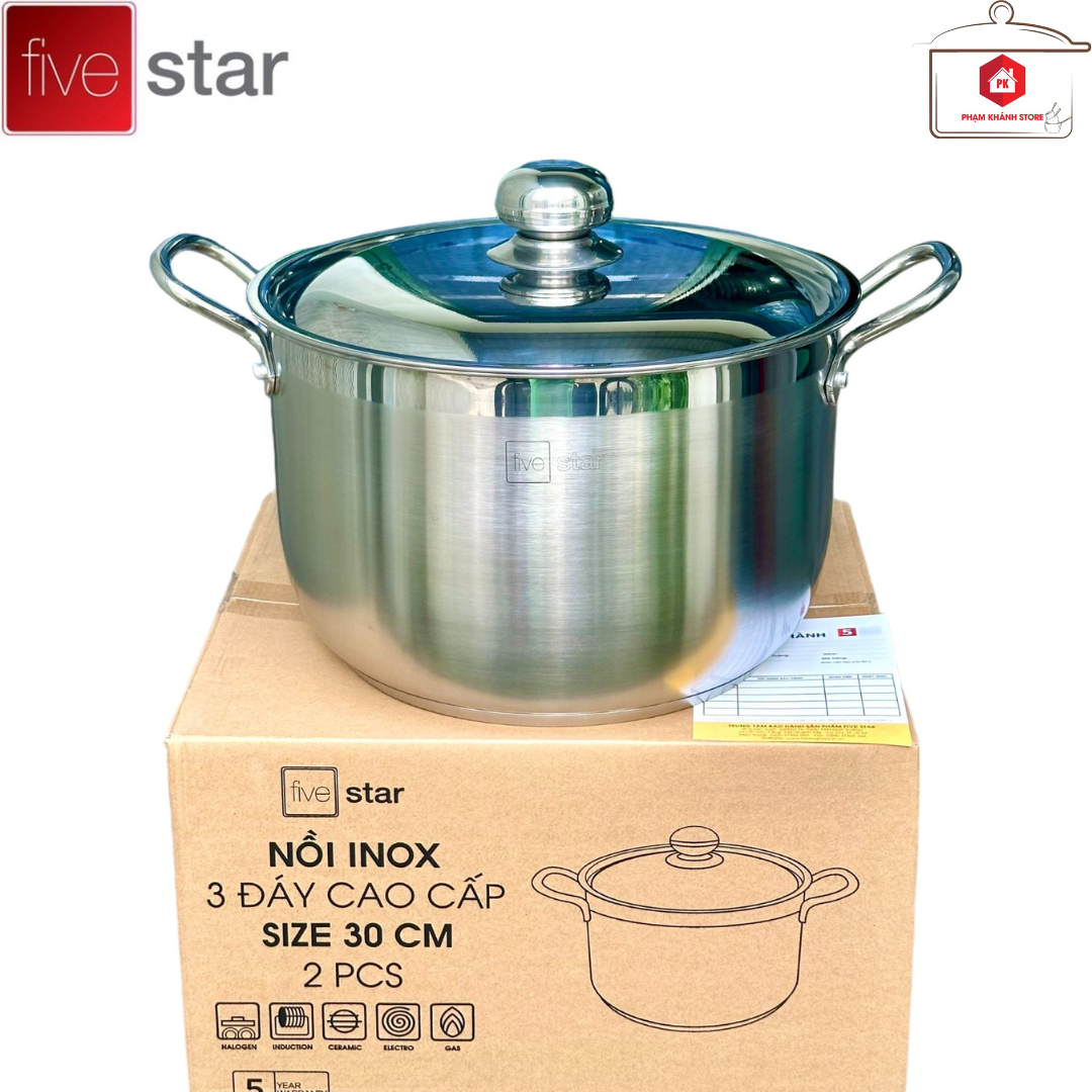 Nồi inox 3 đáy fivestar 32cm sử dụng được trên mọi loại bếp