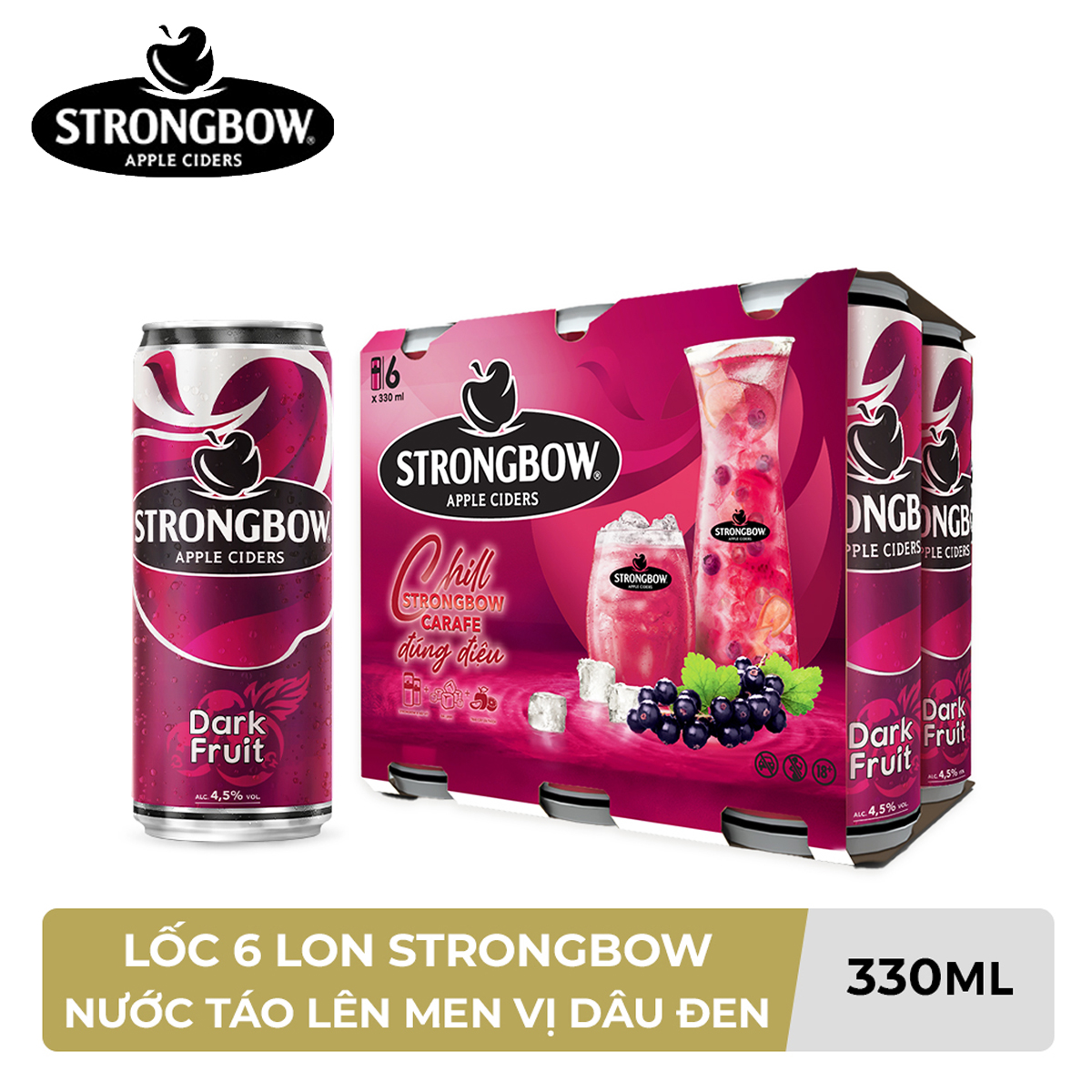 Lốc 6 lon nước táo lên men vị dâu đen dark fruit strongbow 330ml