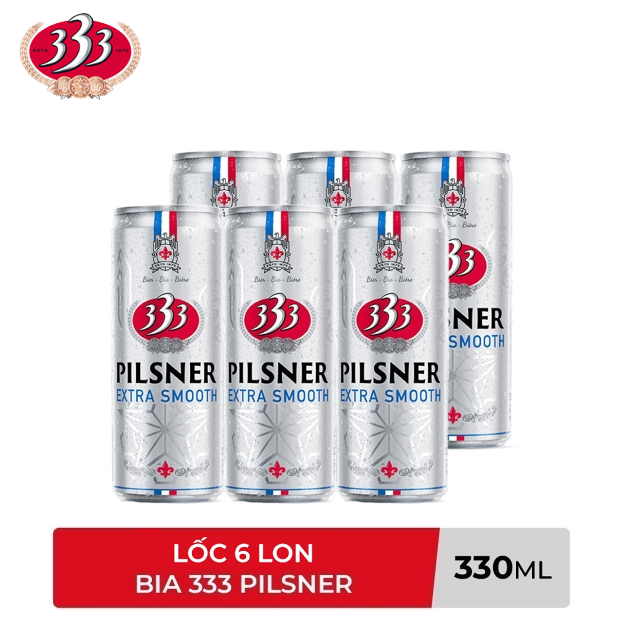 Lốc 6 lon bia 333 pilsner extra smooth sabeco 330ml