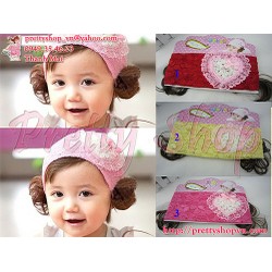 Băng đô baby ren bản lớn thỏ con kèm tóc xoăn giả 2 bên