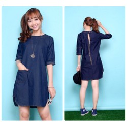 Shop Cún-Hàng Loại 1-Đầm Denim Suông Tay Lỡ Phong Cách Đủ Size-F990245
