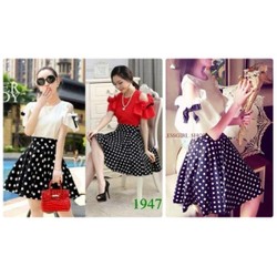 SHOP CÚN-Hàng Loại 1-Sét Áo Voan Trễ Vai Chân Váy Xòe Bi-Hình Sp Thật