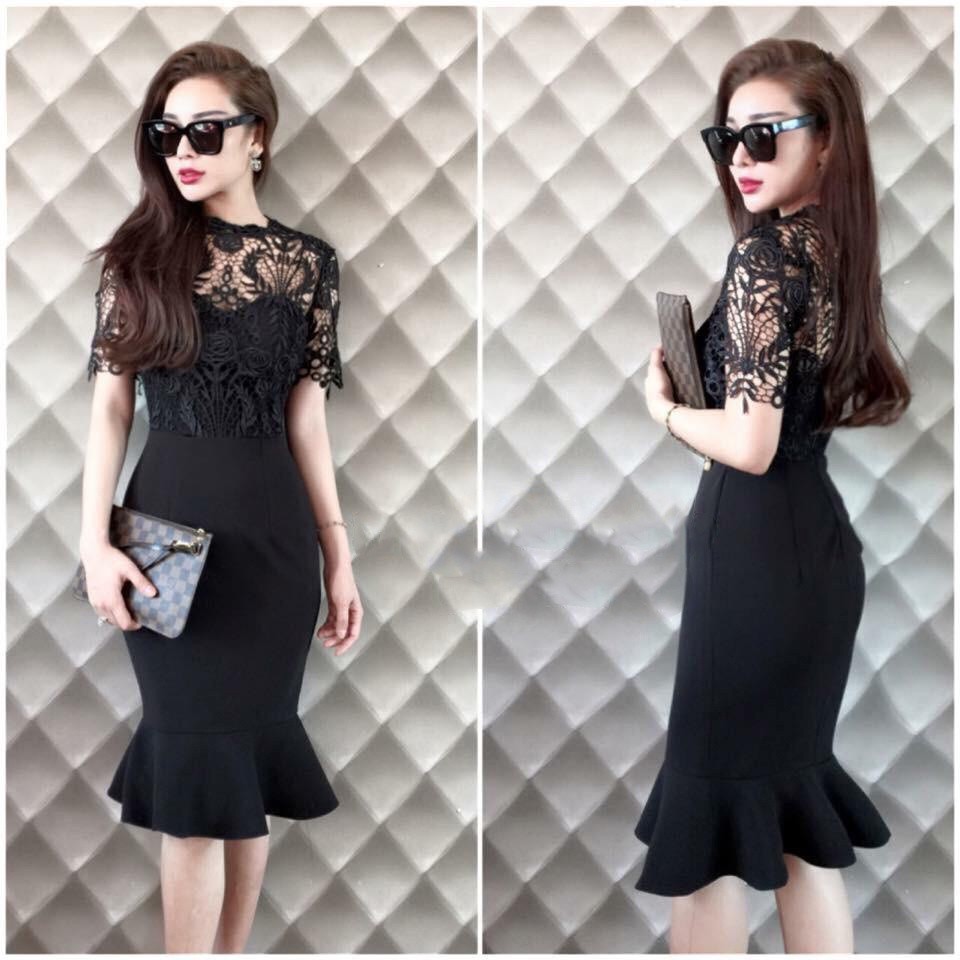 Đầm ren đuôi cá phối ren - 2
