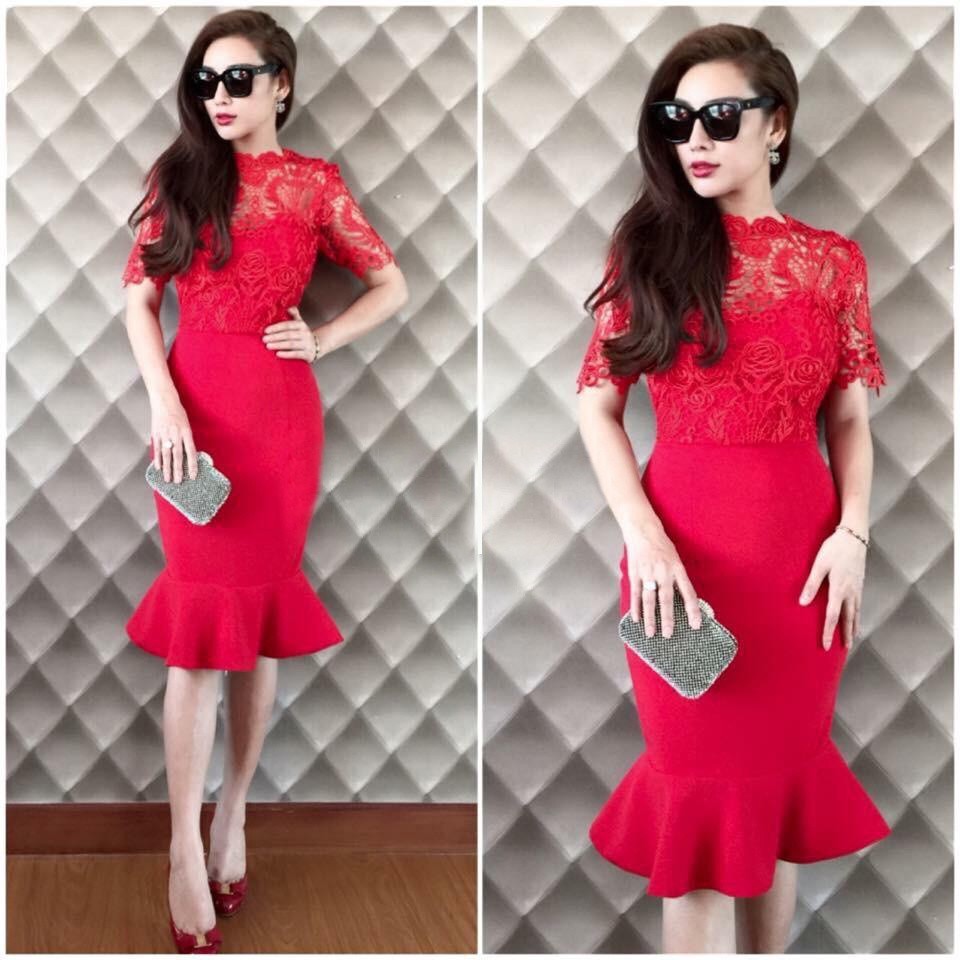 Đầm ren đuôi cá phối ren - 1