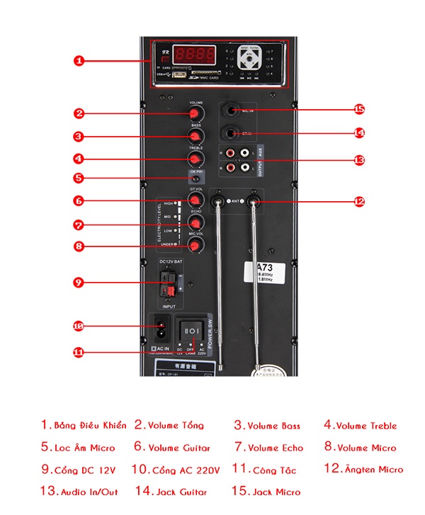 Loa Kéo Di Động Feiyang A73 2 Loa Bass 13