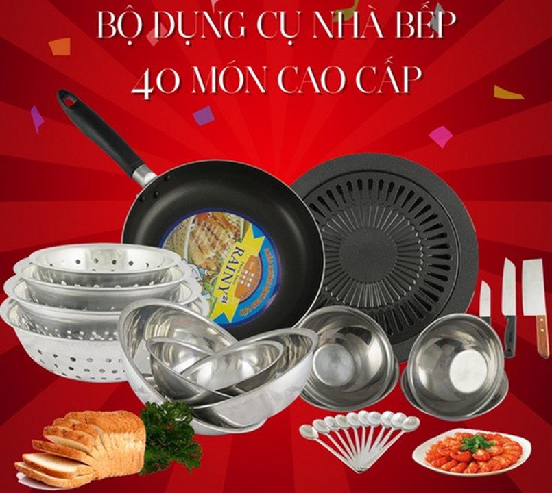 BỘ 40 MÓN THAU RỔ INOX RAINY RN40TT