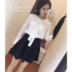 Shop Cún - SALE Off- Sét áo Sơ Mi Voan Cột Nơ Chân Váy Xòe Cực Xinh
