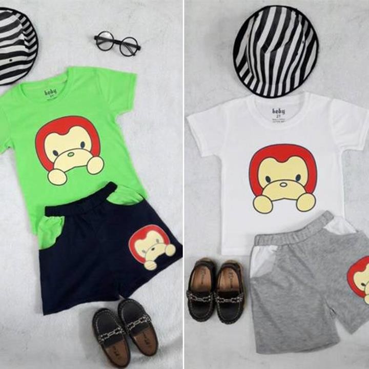 Set áo và quần trẻ em in thun hình khỉ 1