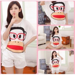 Bộ đồ short bận nhà nữ thời trang, họa tiết chú khỉ đáng yêu-BN153