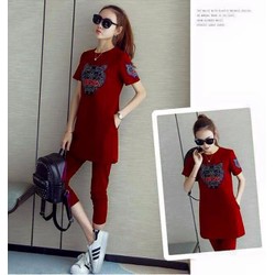 Bộ đồ nữ ngắn tay họa tiết thêu cọp chữ KENZO nổi bật,trẻ trung-AQ373
