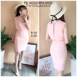 SHOP CÚN-SALE-NGUYÊN SÉT BỘ ÁO NÚT LƯNG CHÂN VÁY ÔM NỮ TÍNH-H1103