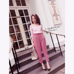 SHOP CÚN-SALE-NGUYÊN SÉT BỘ ÁO BÈO QUẦN LỬNG HÀ GEM DỄ THƯƠNG-K4924