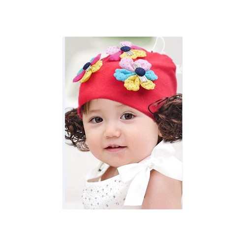 Nón len tóc giả gắn nơ hoa xinh