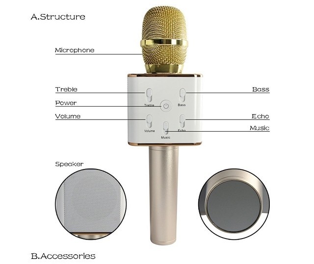 Micro Karaok Bluetooth Q7 Tặng Kèm Đèn Led USB 3