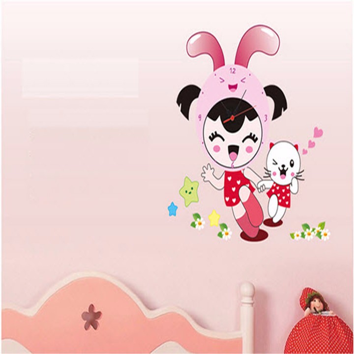 Đồng hồ decal thỏ ngọc màu hồng BinBin DH26