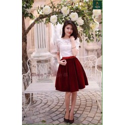 SHOP CÚN-XẢ KHO CUỐI NĂM-NGUYÊN SÉT ÁO REN HOA CHÂN VÁY XÒE DỊU DÀNG