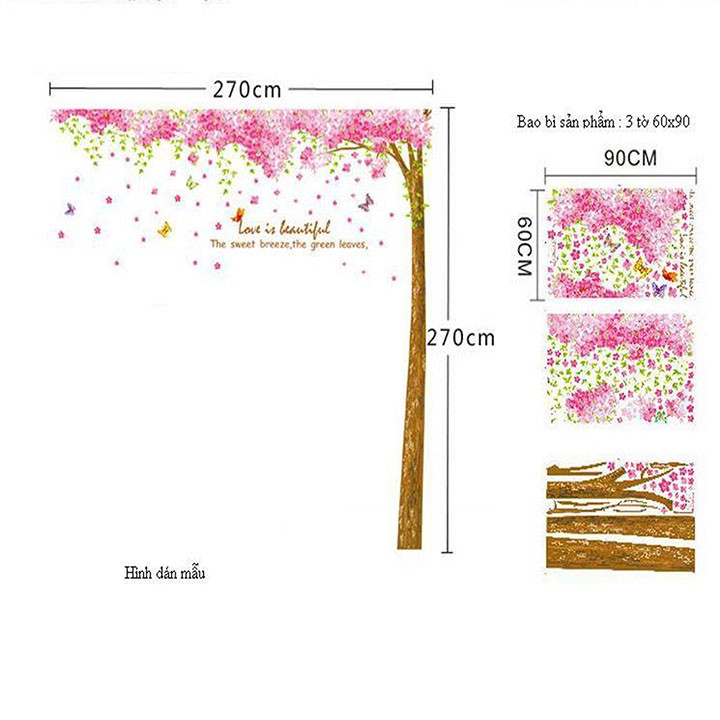 Decal dán tường Cây đào hồng Bin Bin PK319
