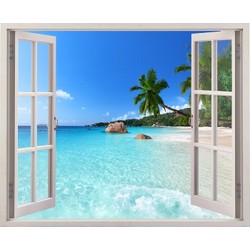 Tranh dán tường cửa sổ 3D VTC cảnh biển đẹp VT0125