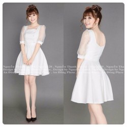SHOP CÚN-SALE HÀNG LOẠI 1-ĐẦM XÒE TAY LỠ PHỐI LƯỚI DUYÊN DÁNG-Đ39924