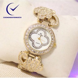 Đồng hồ nữ bs chính hãng mặt họa tiết hoa sang trọng BS09 - Màu vàng